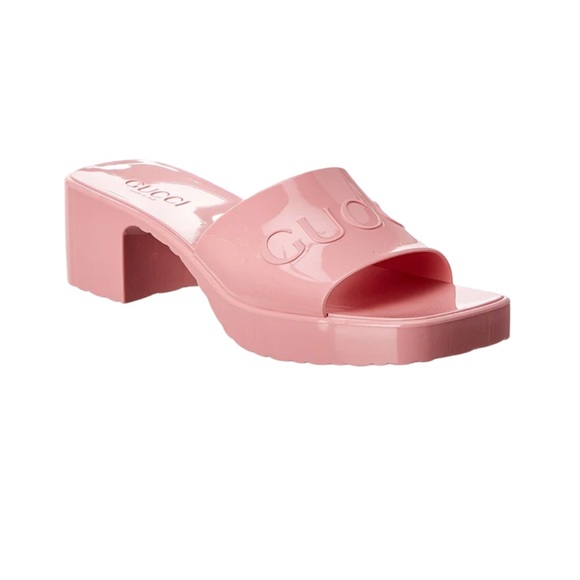 New Gucci Pink Rubber Platform Slide Sandals Sz 37 - Picture 4 of 8
